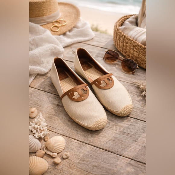 Tory Burch Shoes - Tory Burch Sidney Espadrilles Size 9 Canvas Logo Flats Neutral